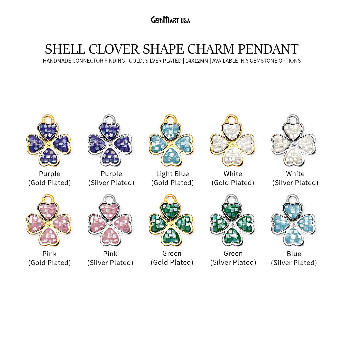 Clover shape Charm Shell 14x12mm Single Bail Connector Charm Jewelry GemMartUSA