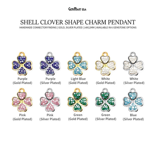 Clover shape Charm Shell 14x12mm Single Bail Connector Charm Jewelry GemMartUSA