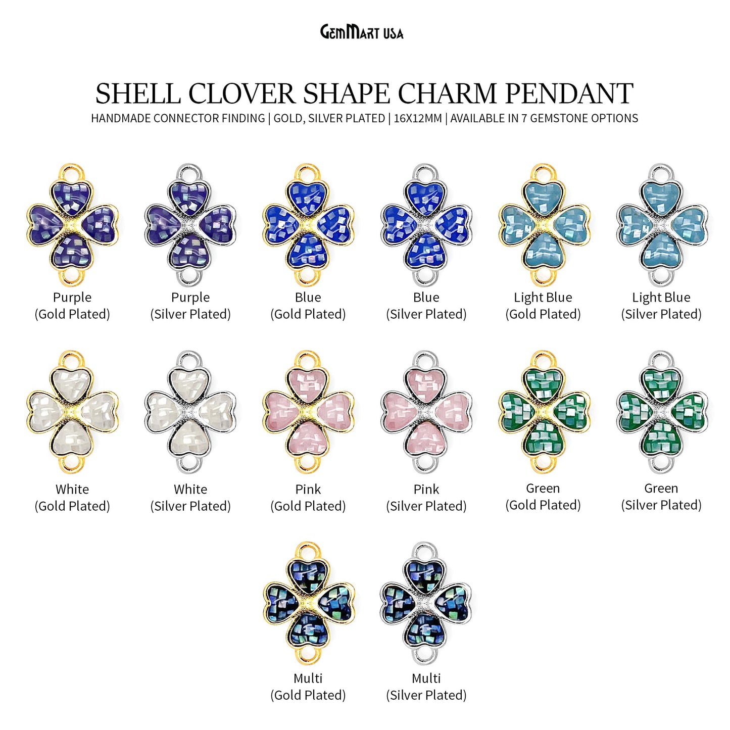 Clover shape Charm Shell 16x12mm Double Bail Connector Charm Jewelry GemMartUSA