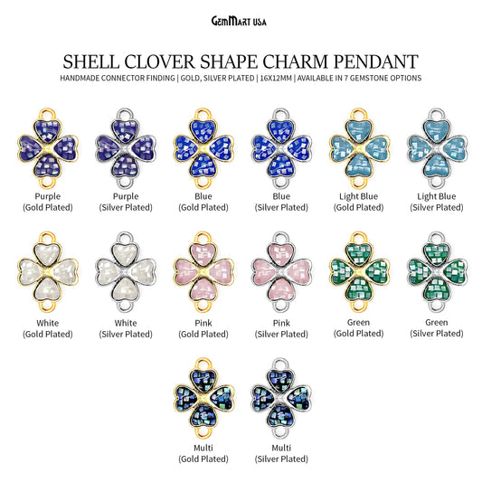 Clover shape Charm Shell 16x12mm Double Bail Connector Charm Jewelry GemMartUSA