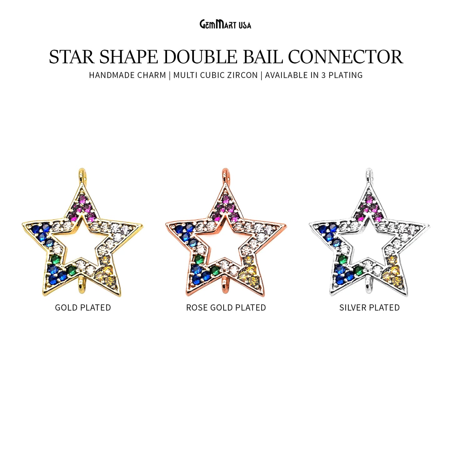 Multi Zircon Star Shape Double Bail Pendant Connector Charms Jewelry GemMartUSA