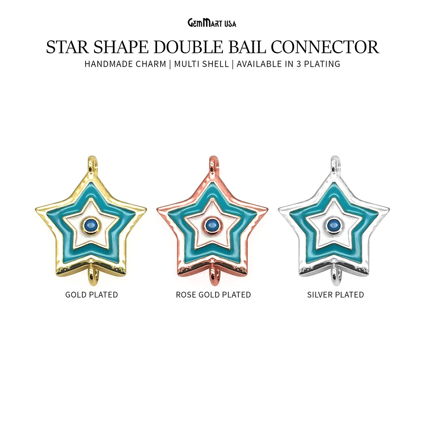 Multi Shell Star Shape Double Bail Charm Connector Jewelry GemMartUSA