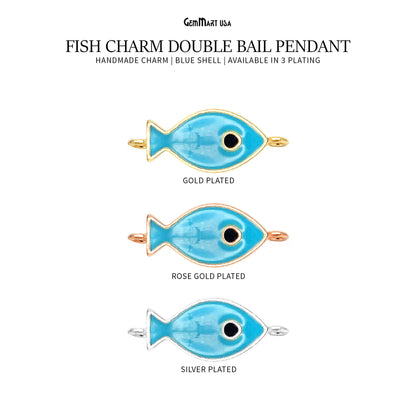 Fish Charm Blue Shell  Double Bail Connector Pendant Jewelry GemMartUSA