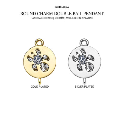 CZ Round Charm Pendant 13x9mm Double Bail Bracelet Charm Jewelry GemMartUSA