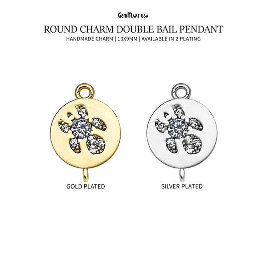 CZ Round Charm Pendant 13x9mm Double Bail Bracelet Charm Jewelry GemMartUSA