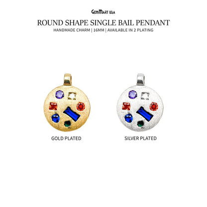 Stone Matte Finish Round Charm Pendant 16mm Pendant Jewelry GemMartUSA
