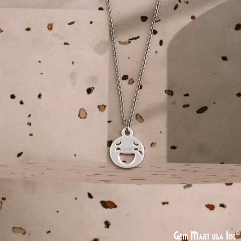 Tears Of Joy Emoji Shape Laser Finding Silver Plated 14.8x12mm Charm For Bracelets & Pendants