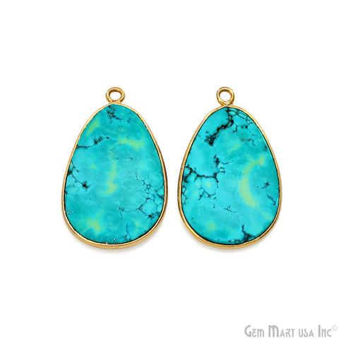 Turquoise Free Form Gold Plated Bezel Smooth Slab Slice Thick Gemstone Connector 28x17mm 1 Pair