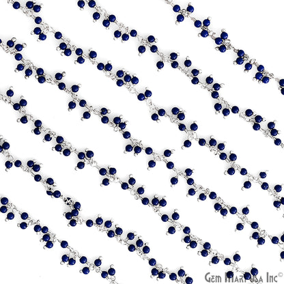 Dark Blue Chalcedony 2-2.5mm Cluster Dangel Gemstone Beaded Silver Wire Wrapped Rosary Chain