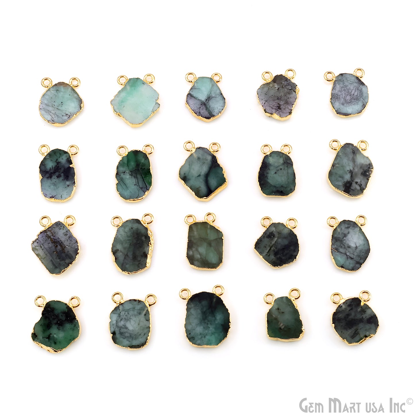 Emerald Free Form 17x13mm Electroplated Gemstone Cat Bail Connector