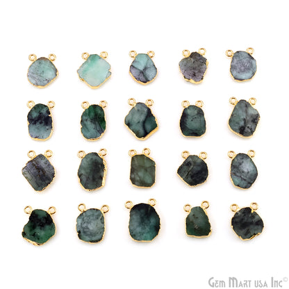 Emerald Free Form 17x13mm Electroplated Gemstone Cat Bail Connector