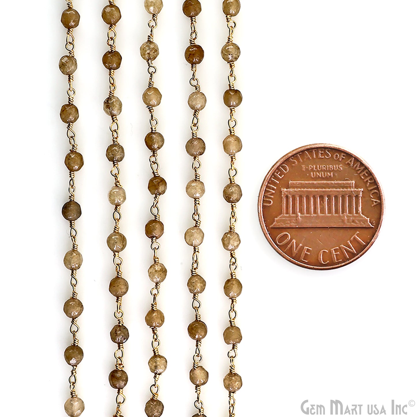 Golden Rutile Jade 4mm Faceted Beads Gold Wire Wrapped Rosary