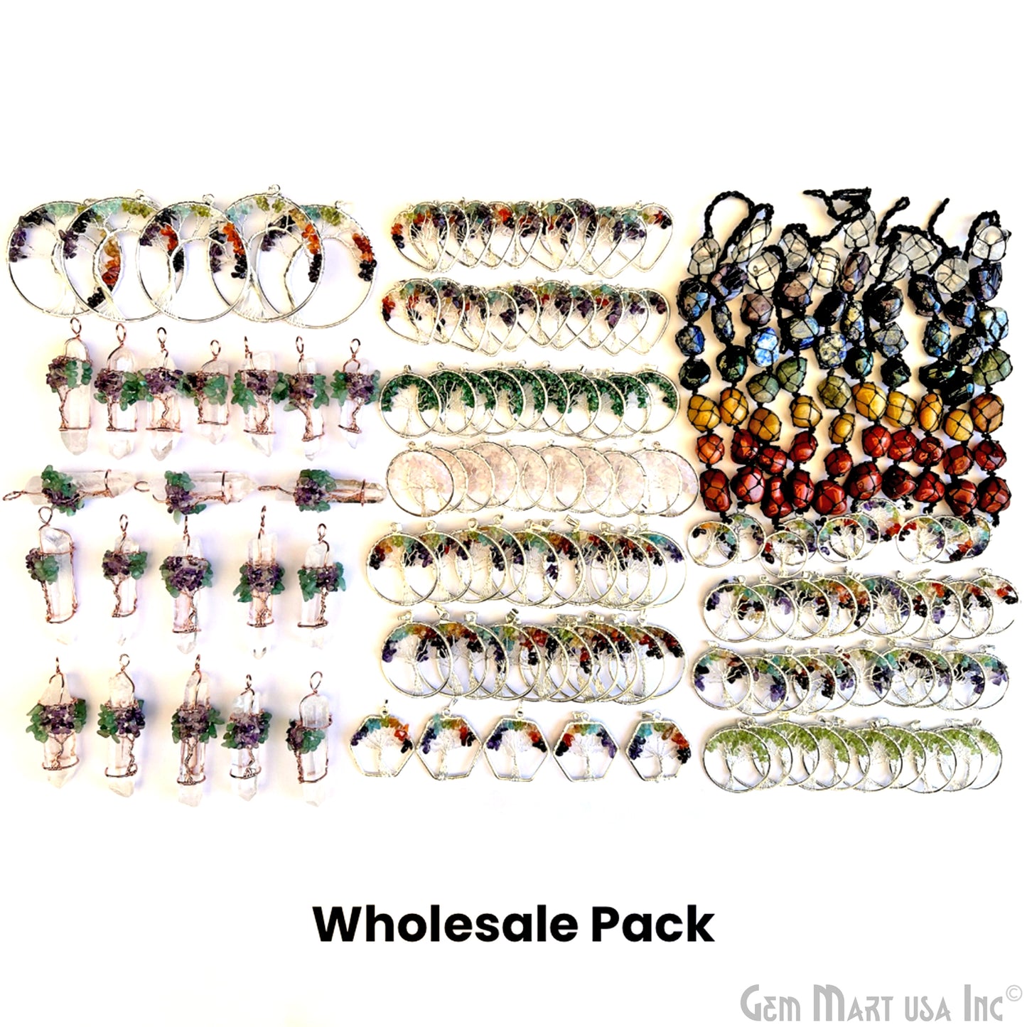 Tree of Life Pendant Pack, Bulk Large Gemstone Pendant, 100% Natural Gemstones, Wholesale Resale Supply, Gift Set, 11pcs+, GemMartUSA