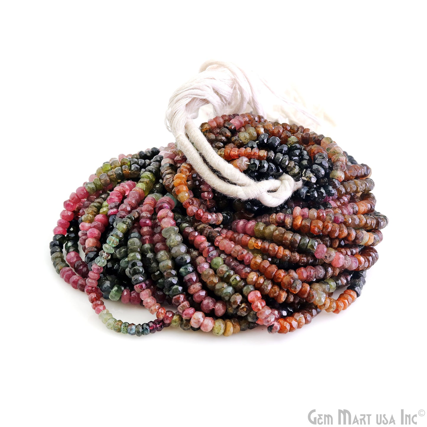 Multi Tourmaline Rondelle Beads, 13 Inch Gemstone Strands, Drilled Strung Nugget Beads, Faceted Round, 6-7mm