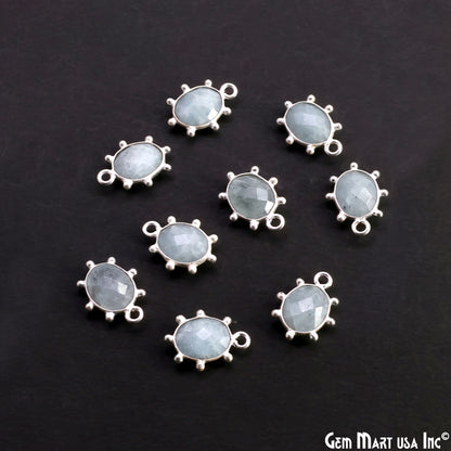 Oval 15x11mm Design Bezel Silver Plated Single Bail Gemstone Connector