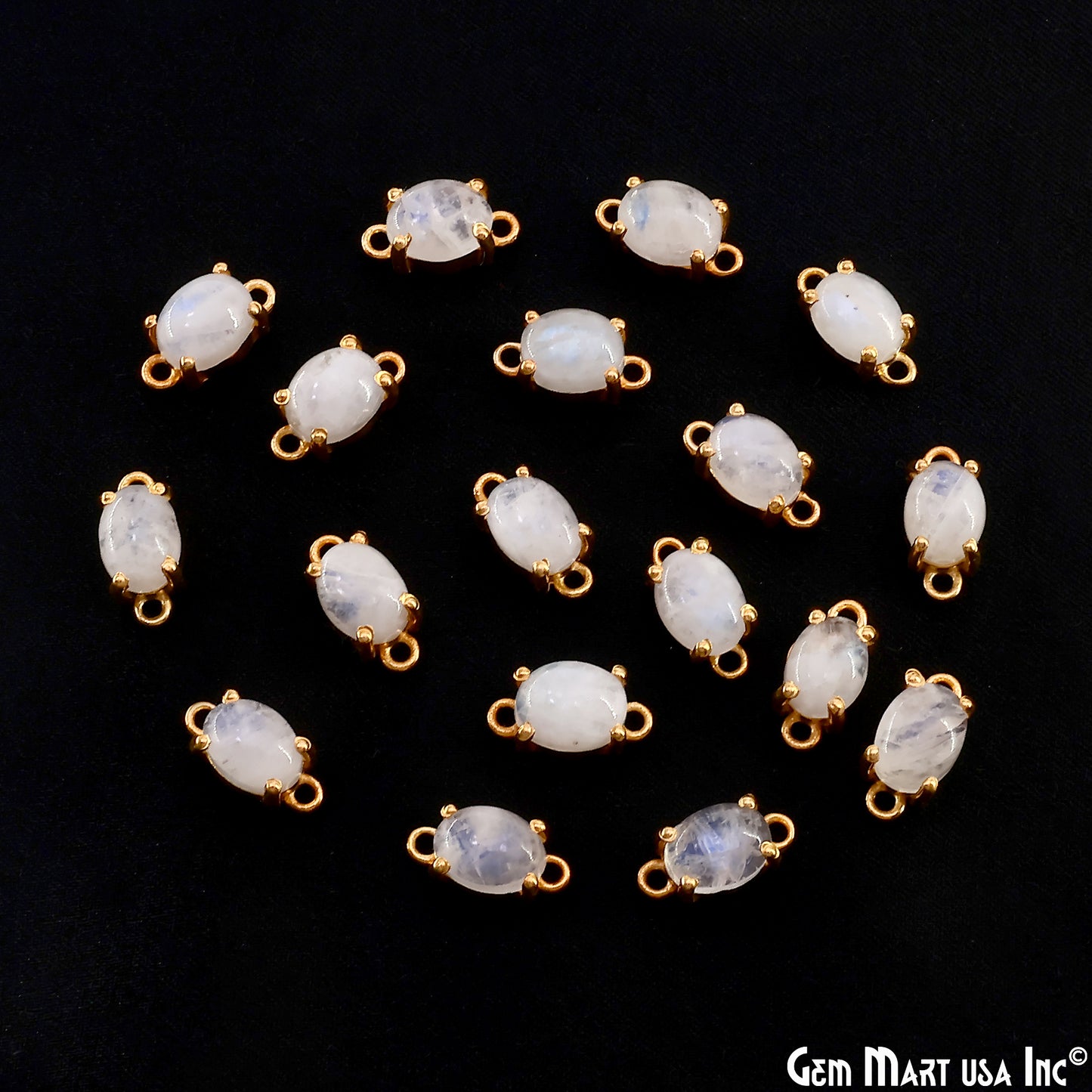 Rainbow Moonstone Cabochon Oval Prong Gold Plated Bail Connector