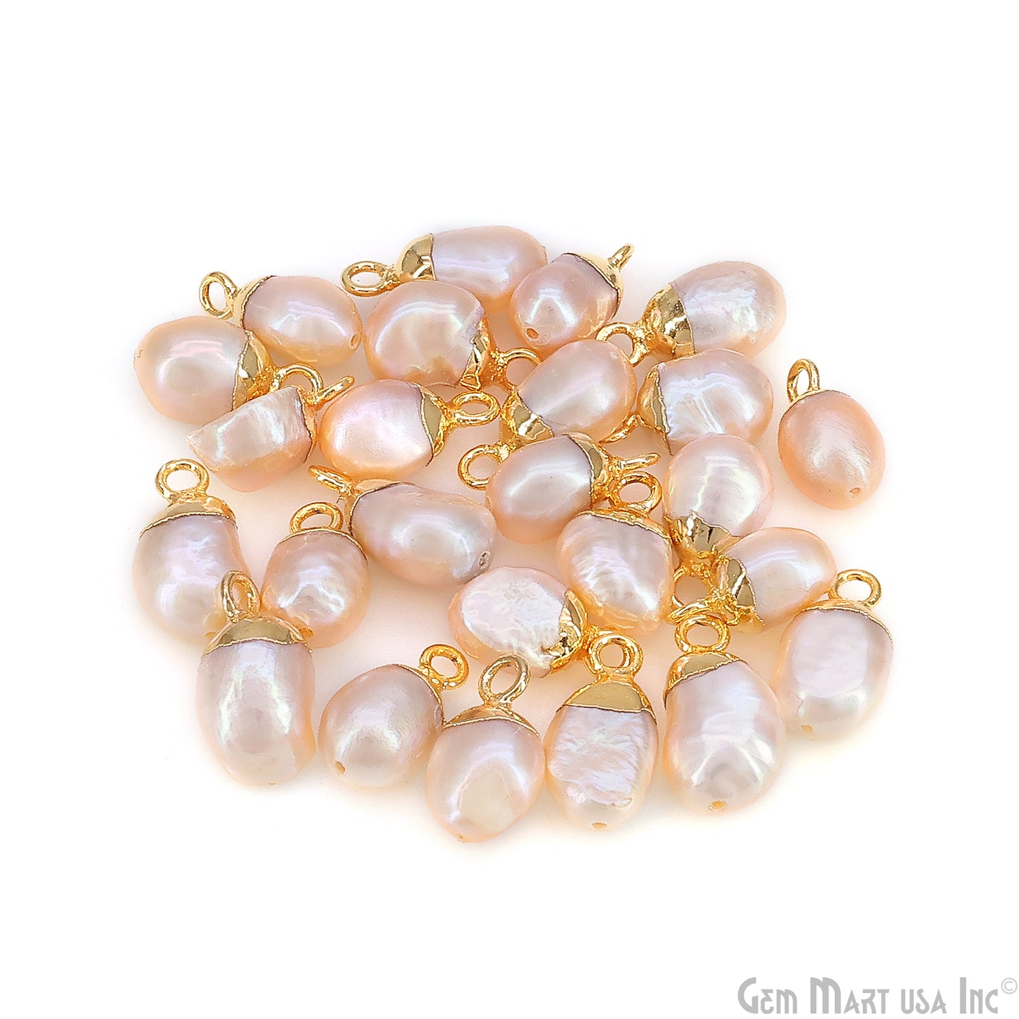 Pearl Freeform Cabochon Charm With Gold Electroplated Cap Single Bail Pendant