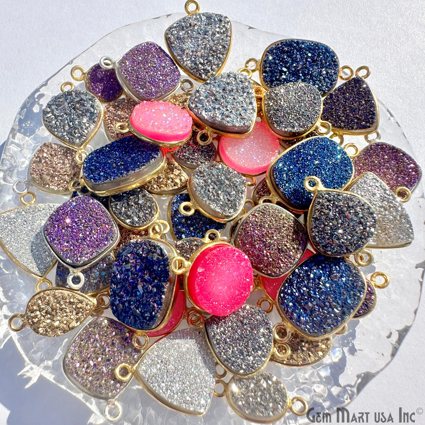 Druzy Gemstone Necklace Pendant Craft Pack, Raw Mix Shape Natural Gemstone, DIY Jewelry Starter Kit, Gemstone Supply Kit, 20 pcs,