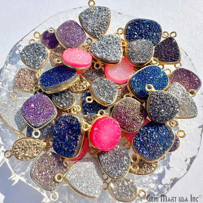 Druzy Gemstone Necklace Pendant Craft Pack, Raw Mix Shape Natural Gemstone, DIY Jewelry Starter Kit, Gemstone Supply Kit, 20 pcs,