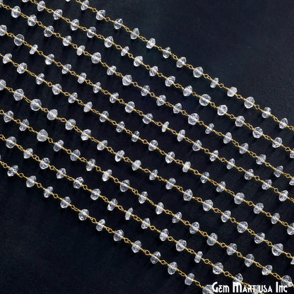 White Topaz Faceted 5-6mm Gold Wire Wrapped Beads Rosary Chain