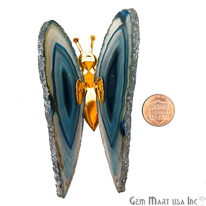 Teal Agate Slice Butterfly, Natural Agate Décor, Butterfly Wing Home Décor, Agate Geode, Natural Gemstone Butterfly, Housewarming Gift