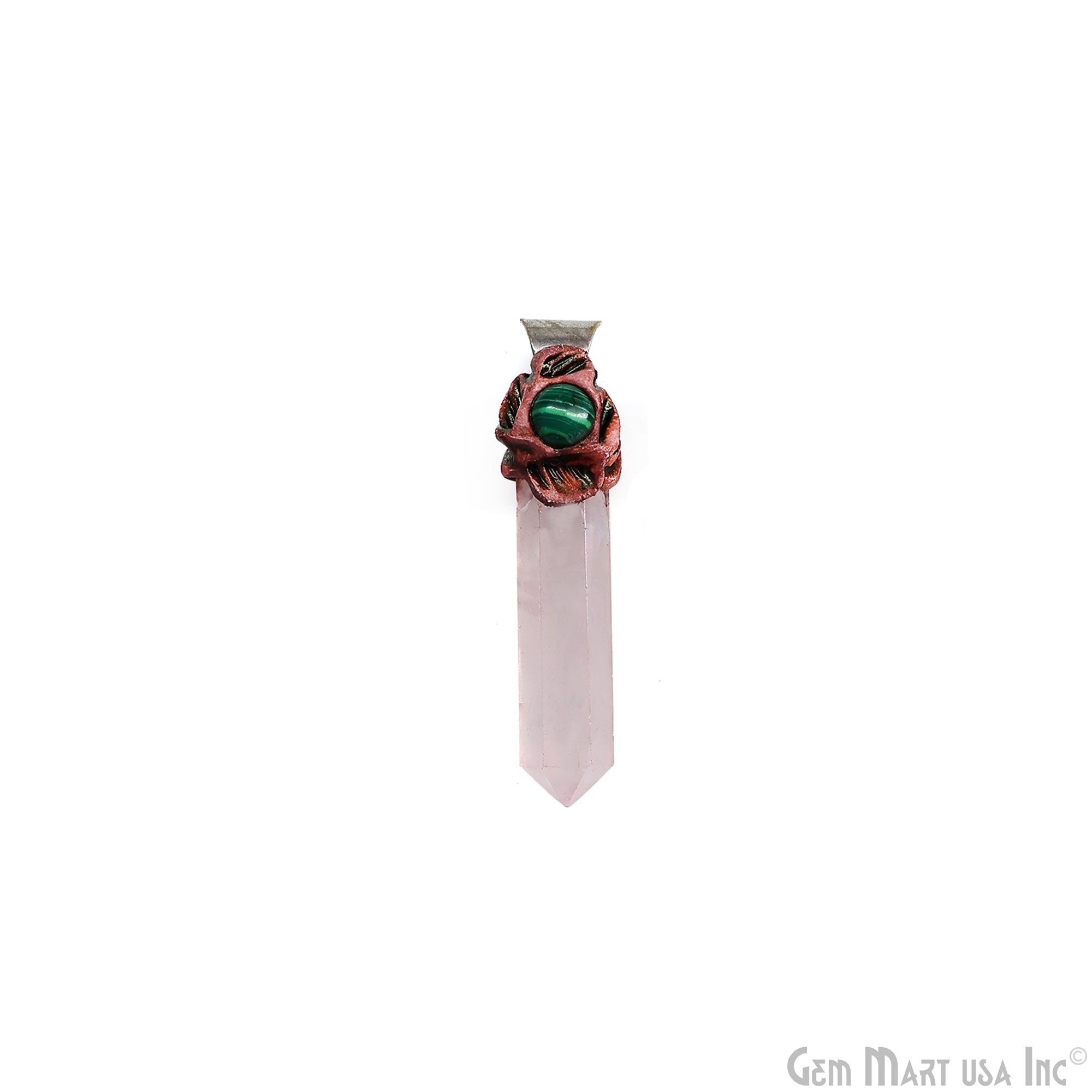Rose Quartz with Malachite Polymer Clay Crystal Pendant, Silver Dowsing Single Bail Pendant, Halloween Healing Gift
