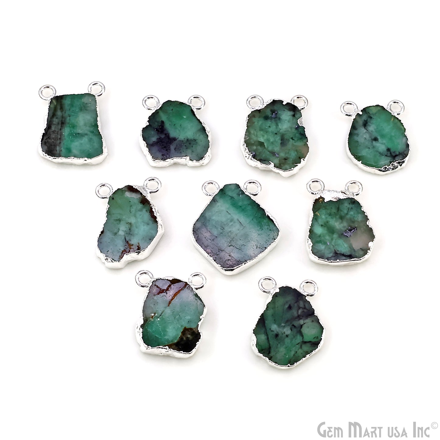 Emerald Free Form 17x13mm Electroplated Gemstone Cat Bail Connector