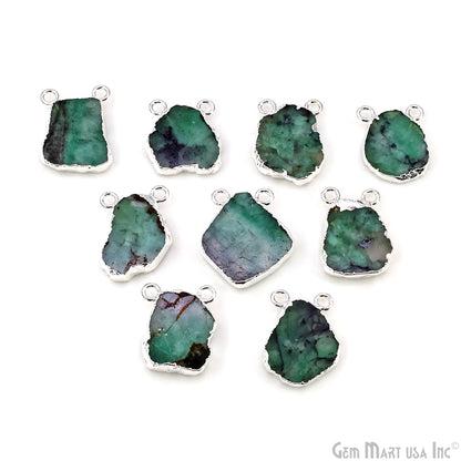 Emerald Free Form 17x13mm Electroplated Gemstone Cat Bail Connector