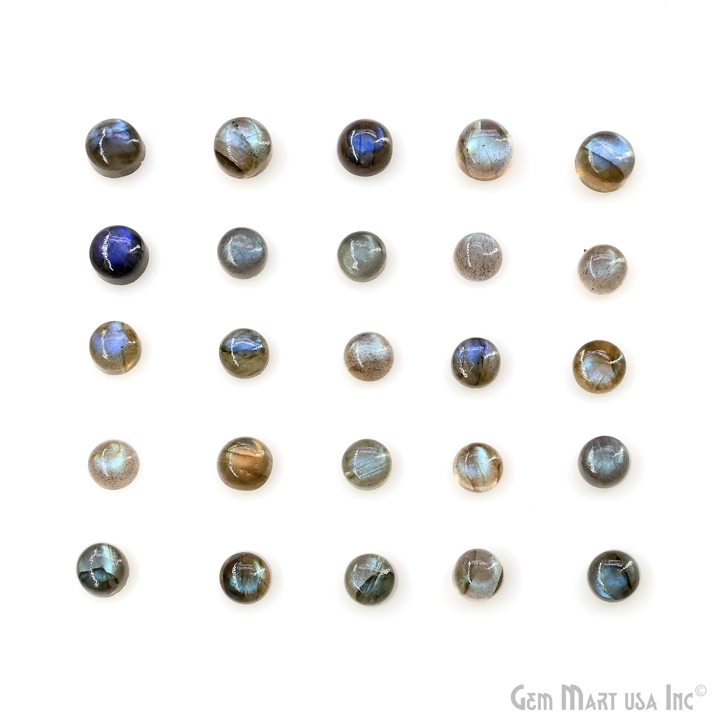 Labradorite Wholesale Gemstones, 100% Natural Semi-Precious Gems, Blue Flash Cabochon Loose Gems, 7mm, Round, 5PC Lot
