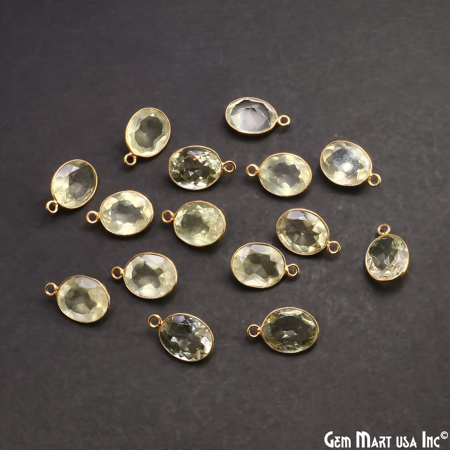 Lemon Topaz 10x12mm Oval Brilliant Cut Gold Plated Bezel Single Bail Connector