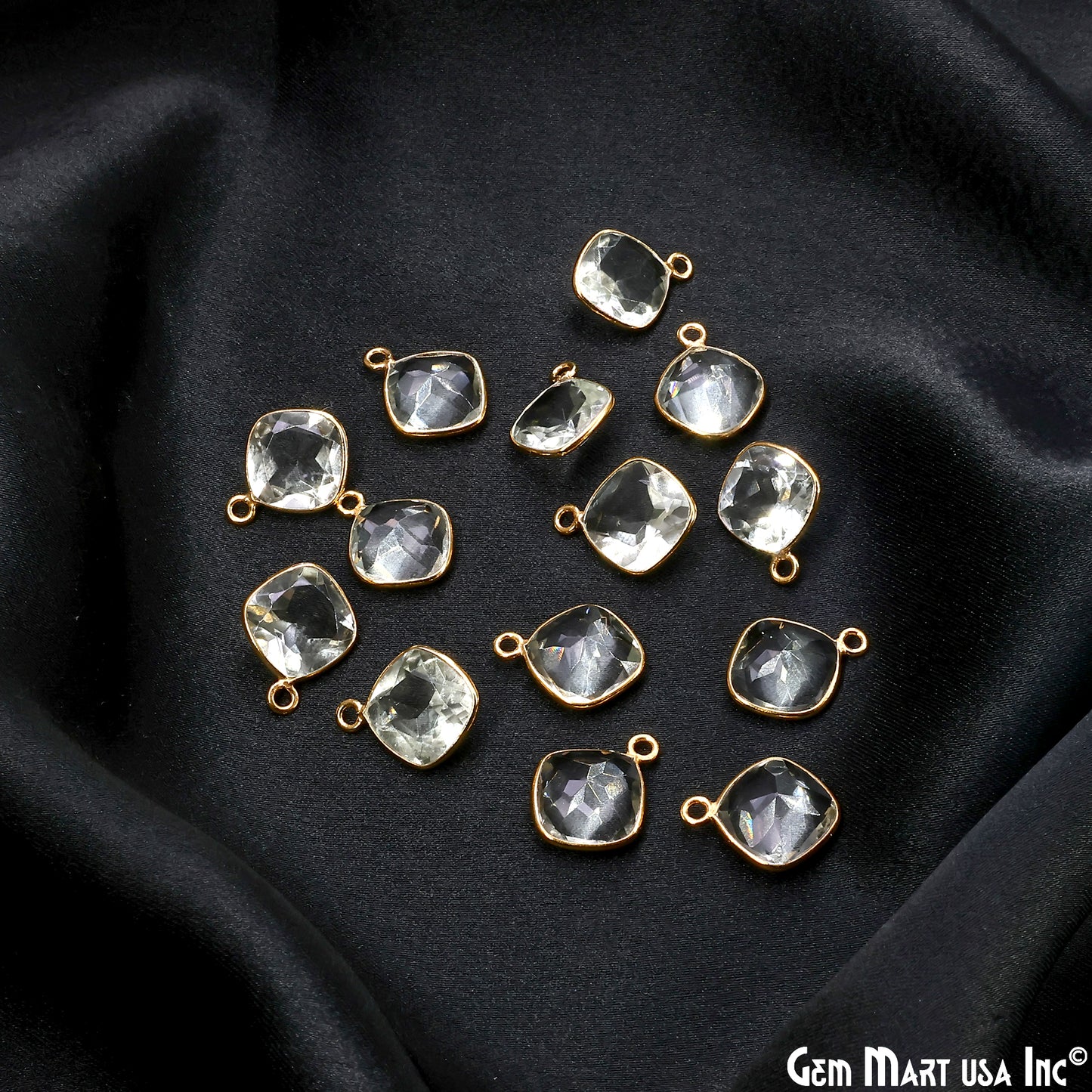 Green Amethyst 10mm Cushion Brilliant Cut Gold Plated Bezel Single Bail Connector