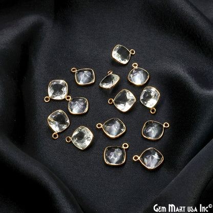 Green Amethyst 10mm Cushion Brilliant Cut Gold Plated Bezel Single Bail Connector