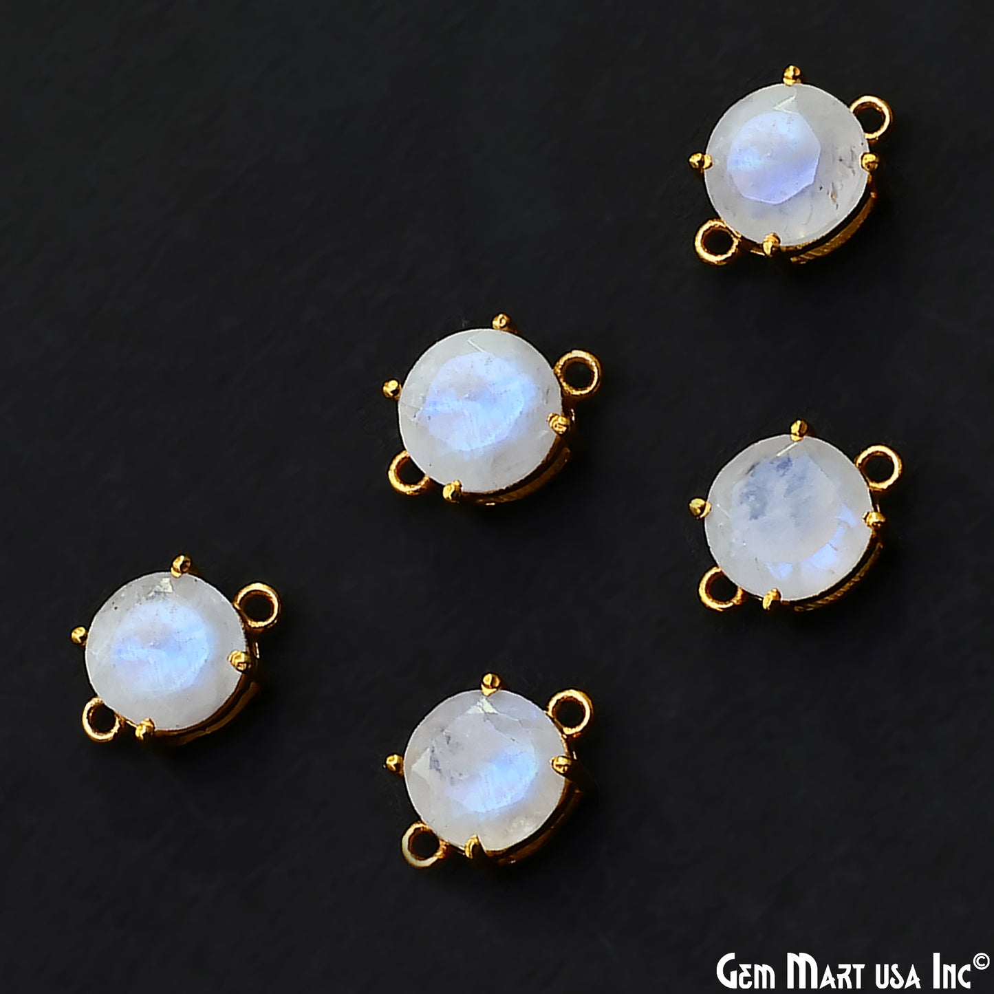 Rainbow Moonstone Prong Setting Gold Plated Flashy Gemstone Connector