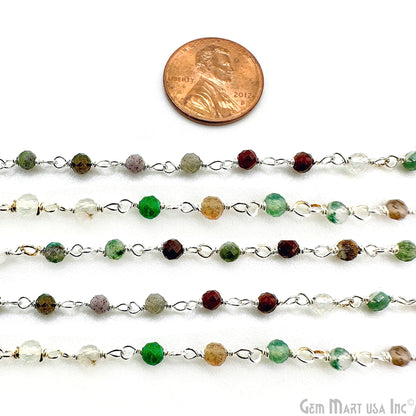 Moss Agate 2-2.5mm Tiny Beads Silver Plated Wire Wrapped Rosary Chain