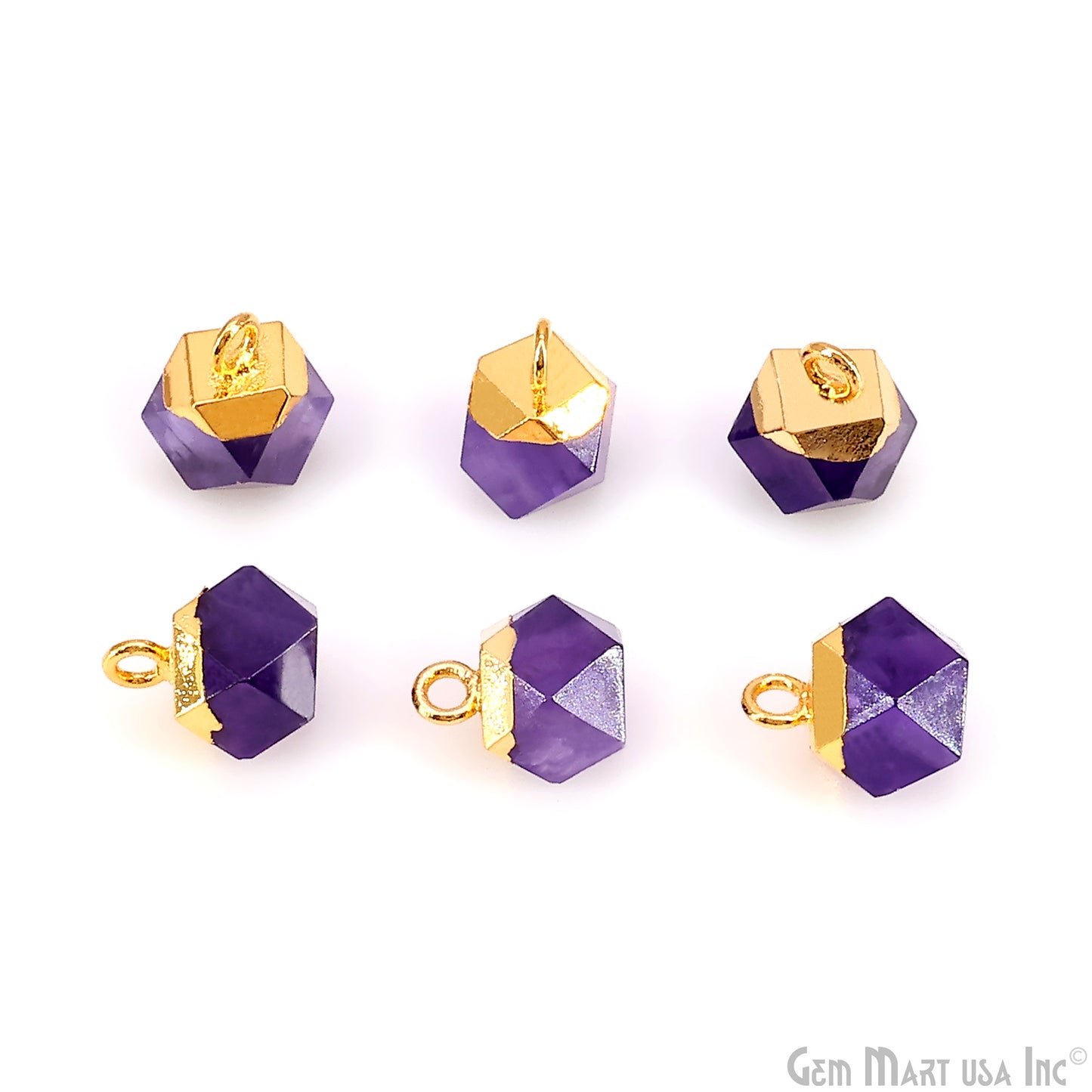 Gemstone Hexagonal Prism Shape Pendant 12x10mm Gold Plated Charm for DIY Jewelry
