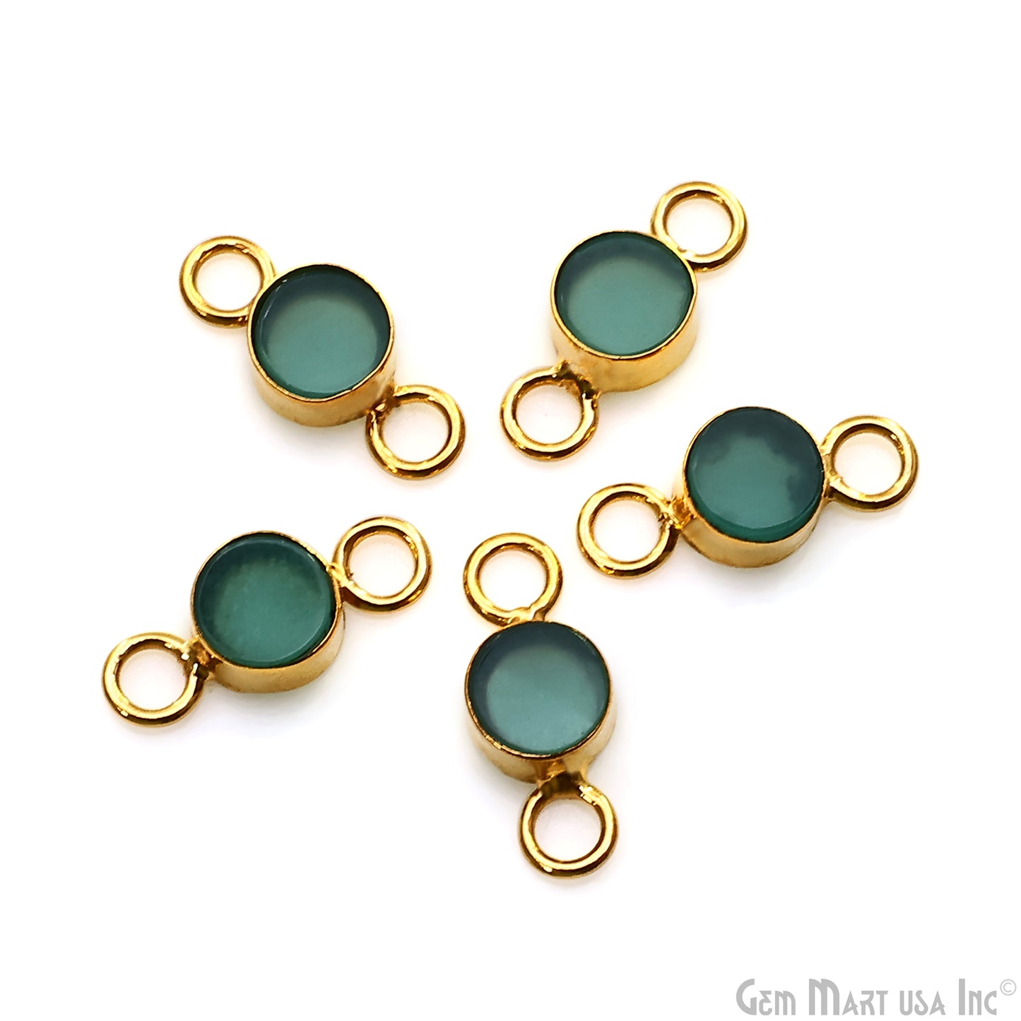 Round Shape 7mm Gemstone Double Big Bail Gold Connector