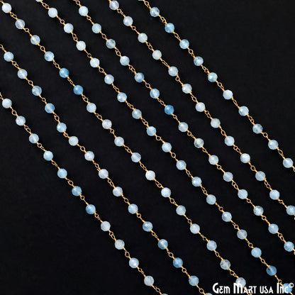 Aquamarine 4mm Gold Plated Wire Wrapped Gemstone Beads Rosary Chain