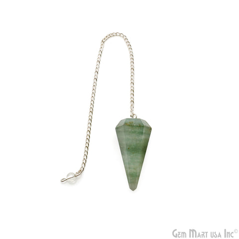 Aventurine Gemstone Pendulum with Silver Chain 44x16mm - Divination Tool for Clarity