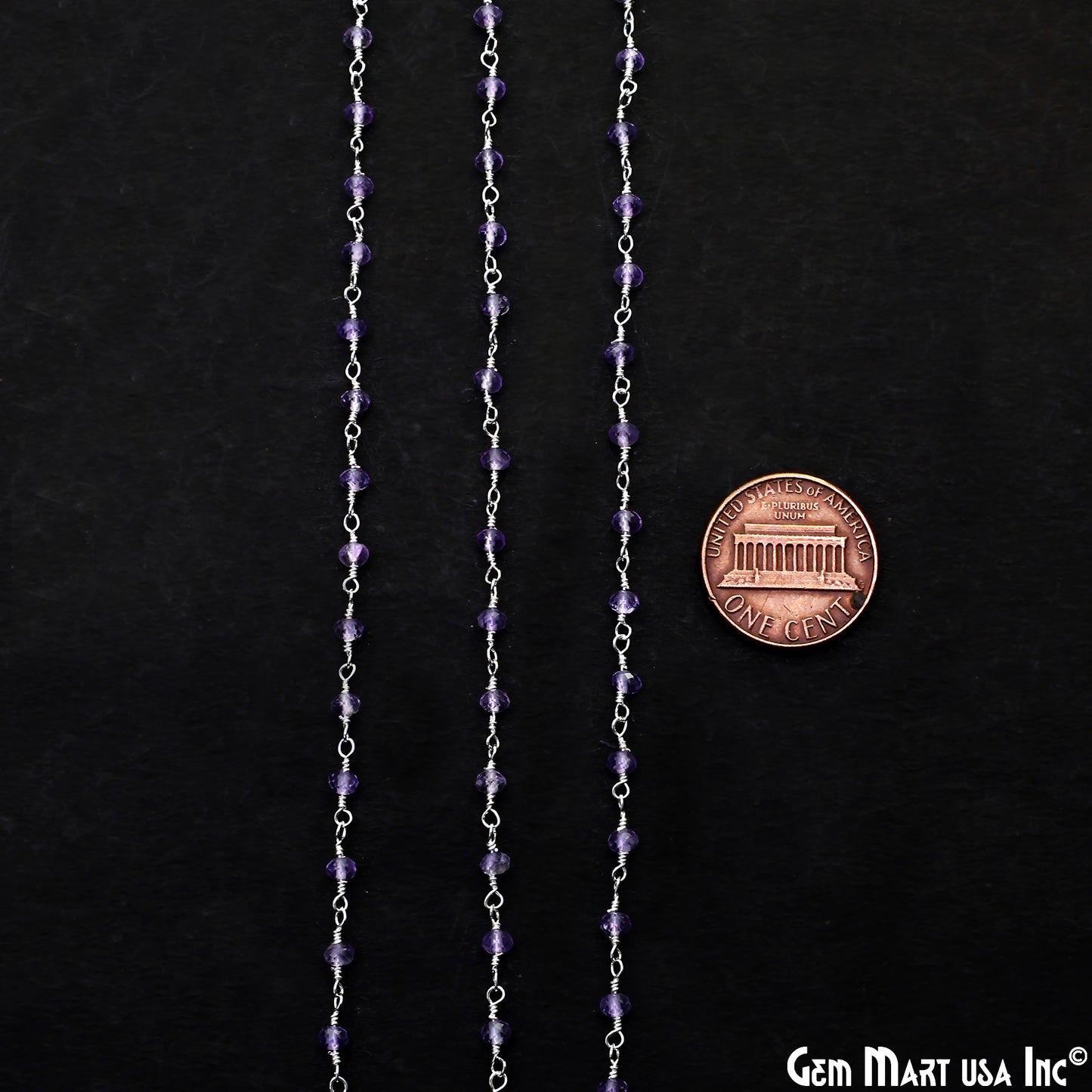 Pink Amethyst 3-3.5mm Silver Plated Beaded Wire Wrapped Rosary Chain