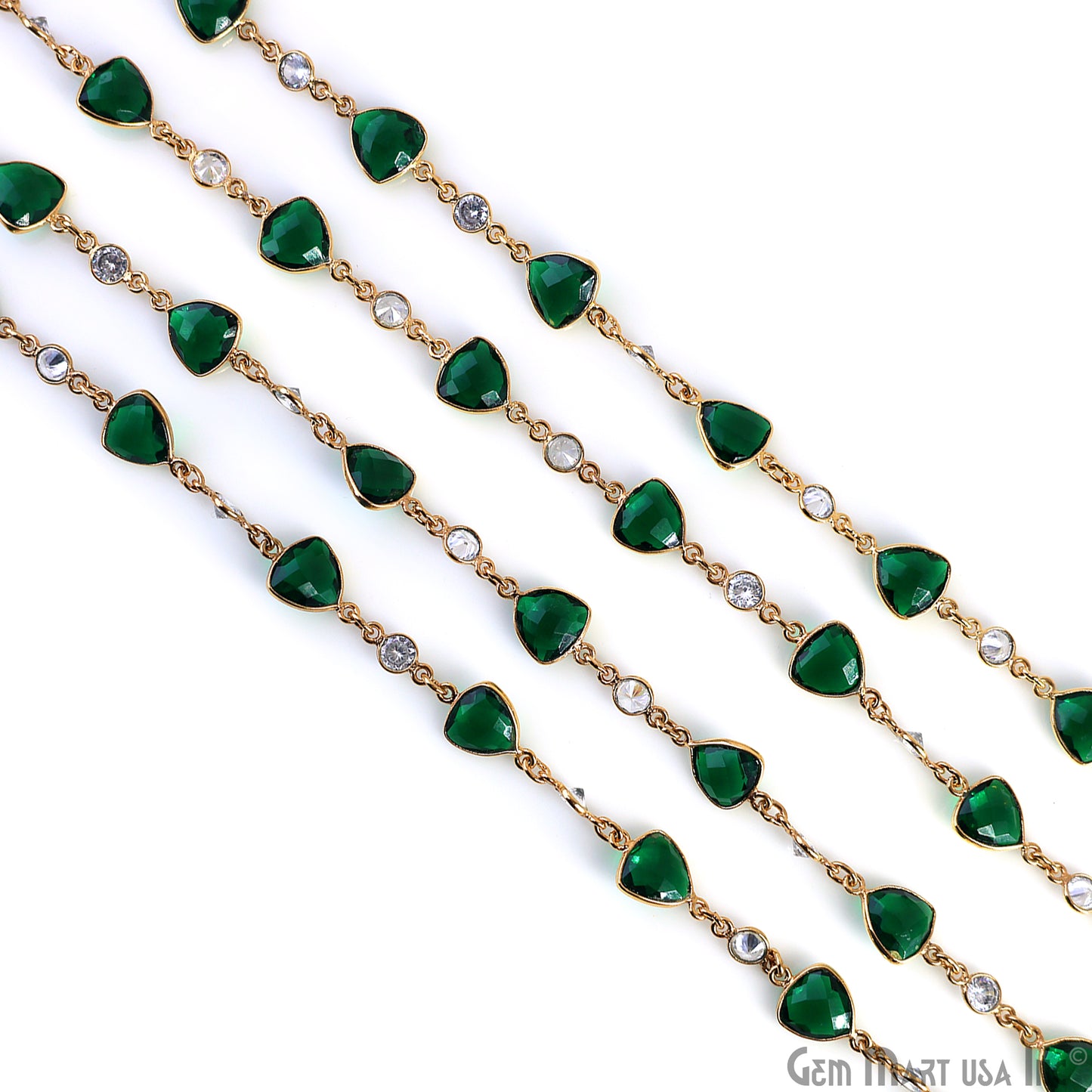 Emerald & Crystal Gold Plated Bezel Link Continuous Connector Chain