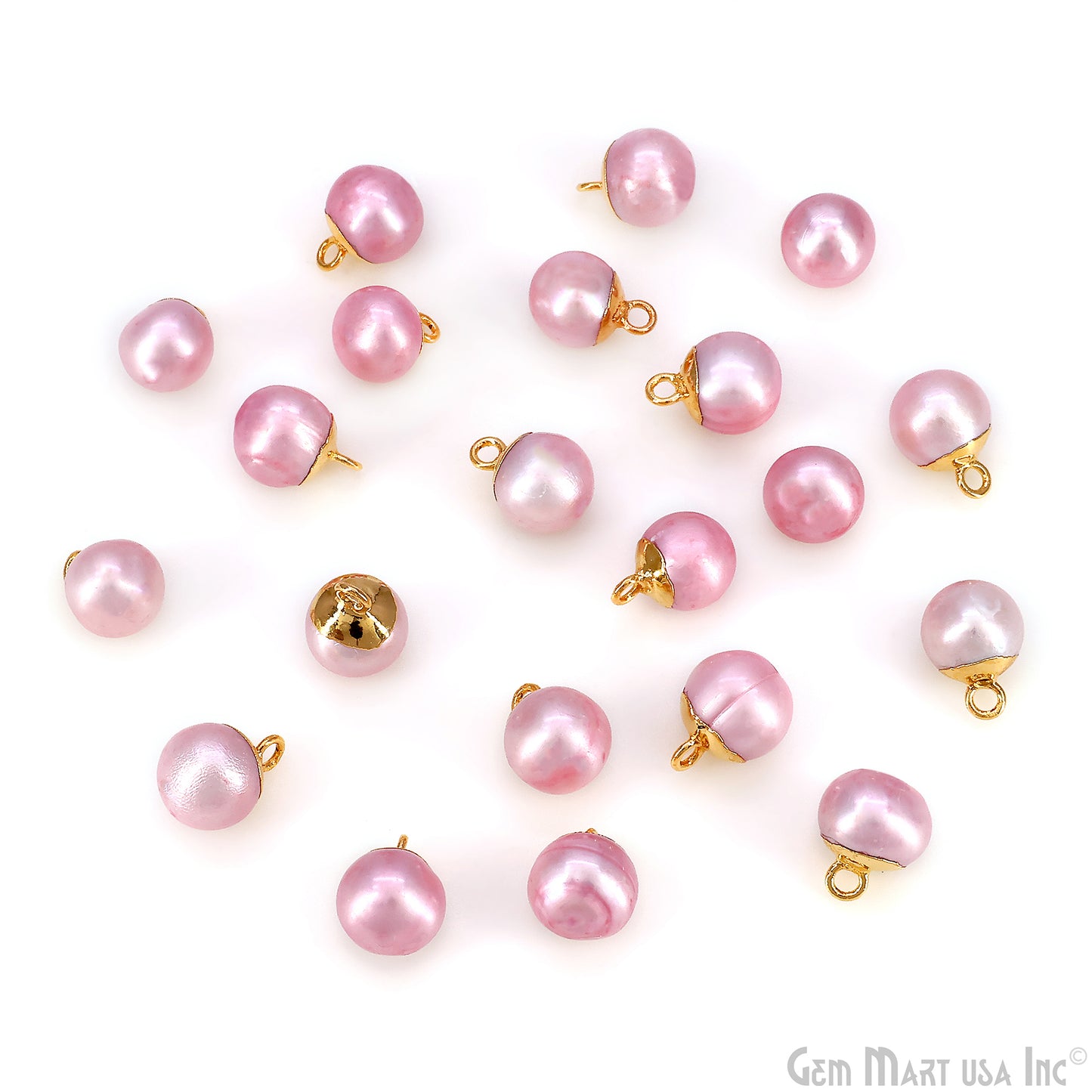 Pearl Round Cabochon Charm With Gold Electroplated Cap Single Bail Pendant