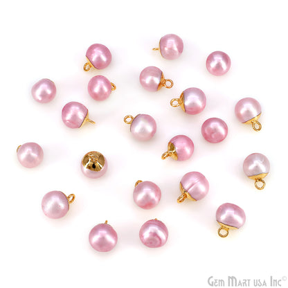 Pearl Round Cabochon Charm With Gold Electroplated Cap Single Bail Pendant