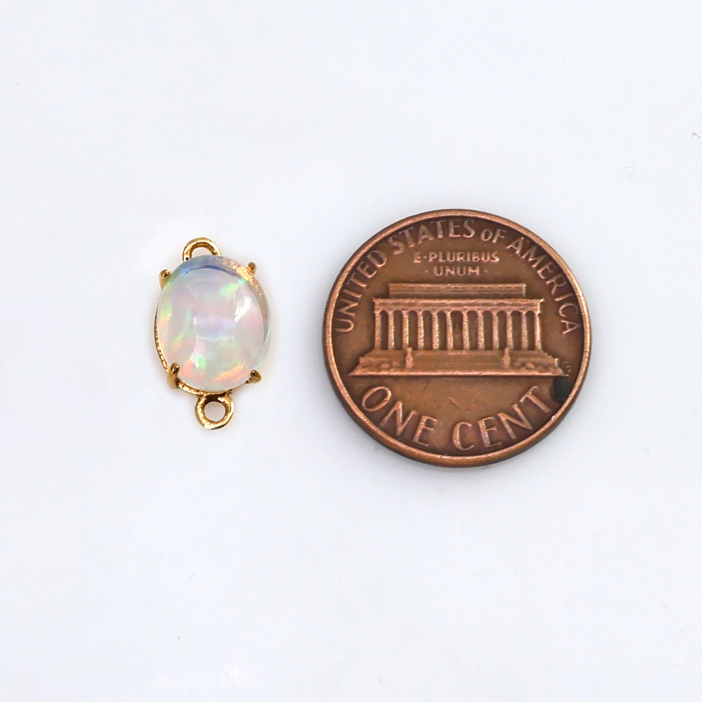 Ethiopian Opal Gemstone Oval 8x10mm Prong Setting Gold Plated Connector