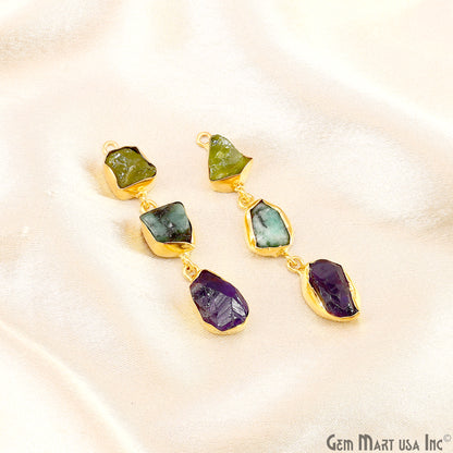 Rough Gemstone Bezel Setting 49x7mm Gold Plated Long Dangle Earring Pair Connectors