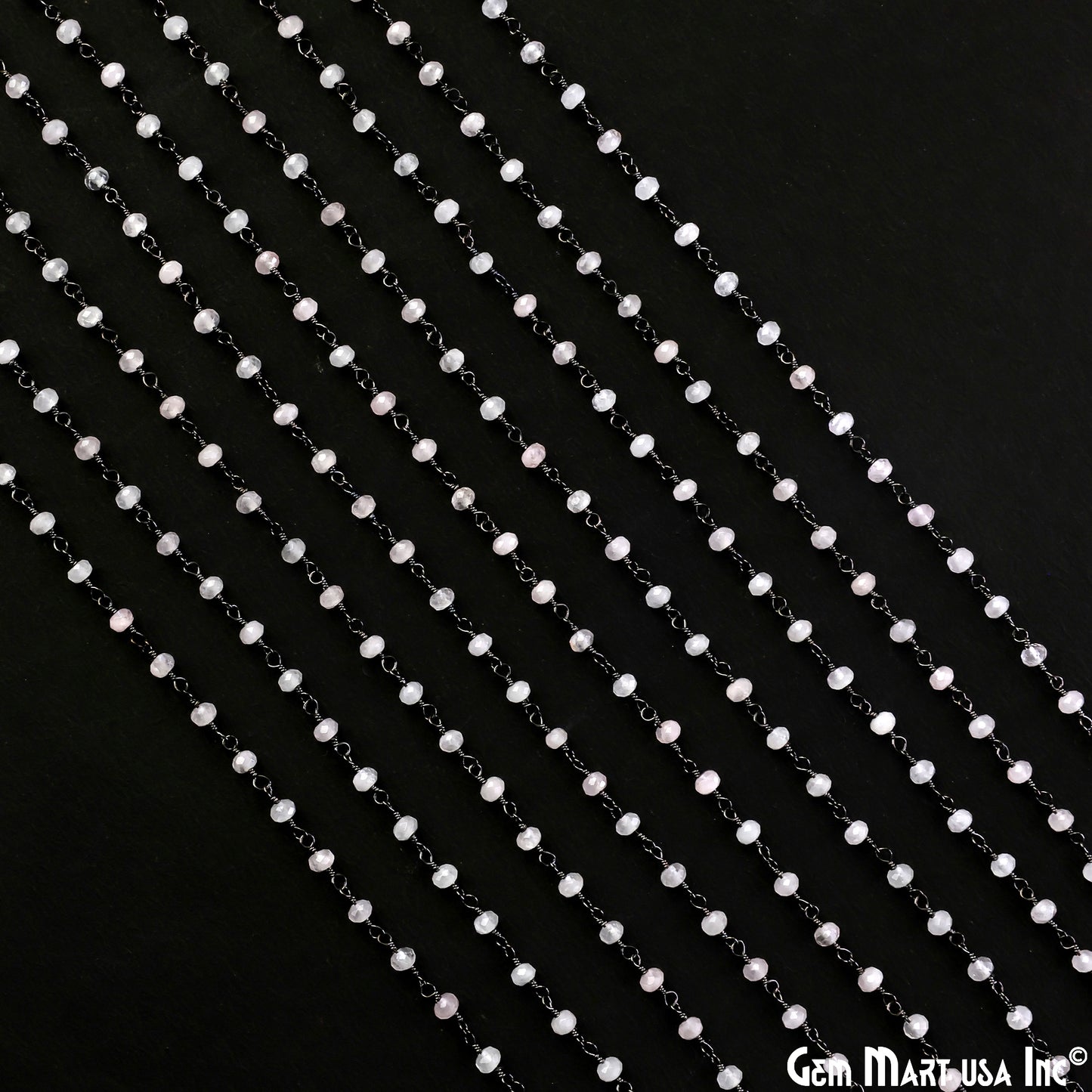 Rose Quartz 3mm Oxidized Wire Wrapped Gemstone Beads Rosary Chain