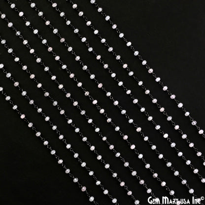 Rose Quartz 3mm Oxidized Wire Wrapped Gemstone Beads Rosary Chain