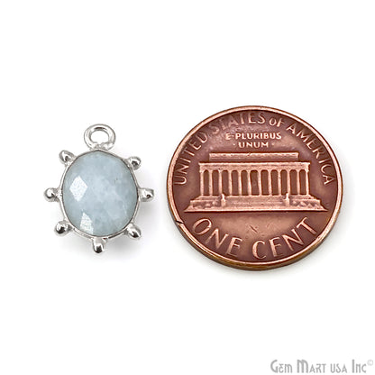 Oval 15x11mm Design Bezel Silver Plated Single Bail Gemstone Connector