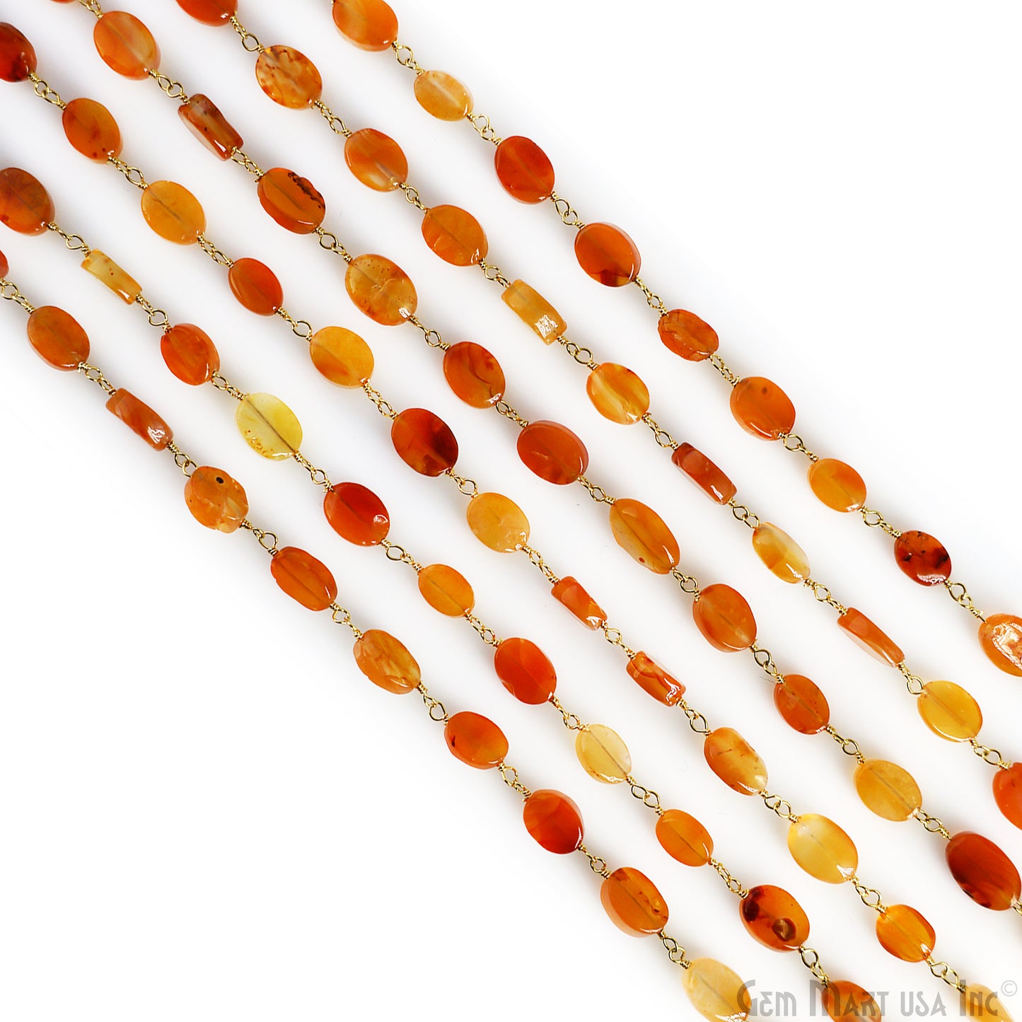 Carnelian Tumbled Beads 12x5mm Gold Plated Wire Wrapped Rosary Chain