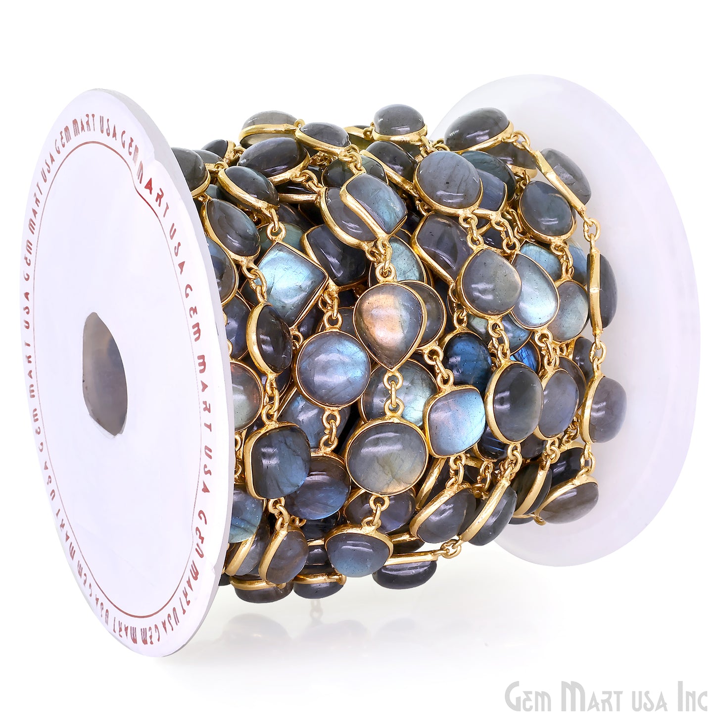 Labradorite Cabochon 10mm Mix Shape Gold Plated Bezel Continuous Connector Chain