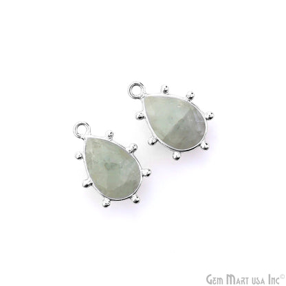 Pears 17x11mm Design Bezel Silver Plated Single Bail Gemstone Connector